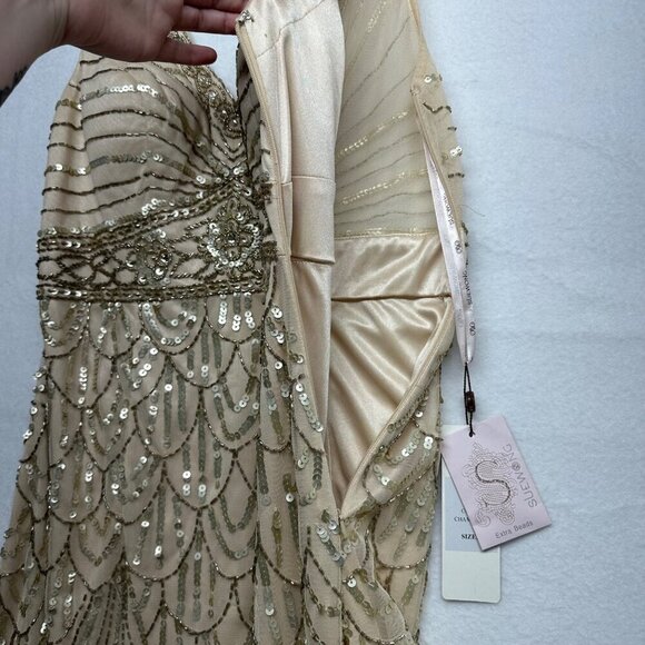 NWT Sue Wong Womens Champagne Column V-neck Empire Waist Gown Size 8 Style N3149 - Picture 10 of 16